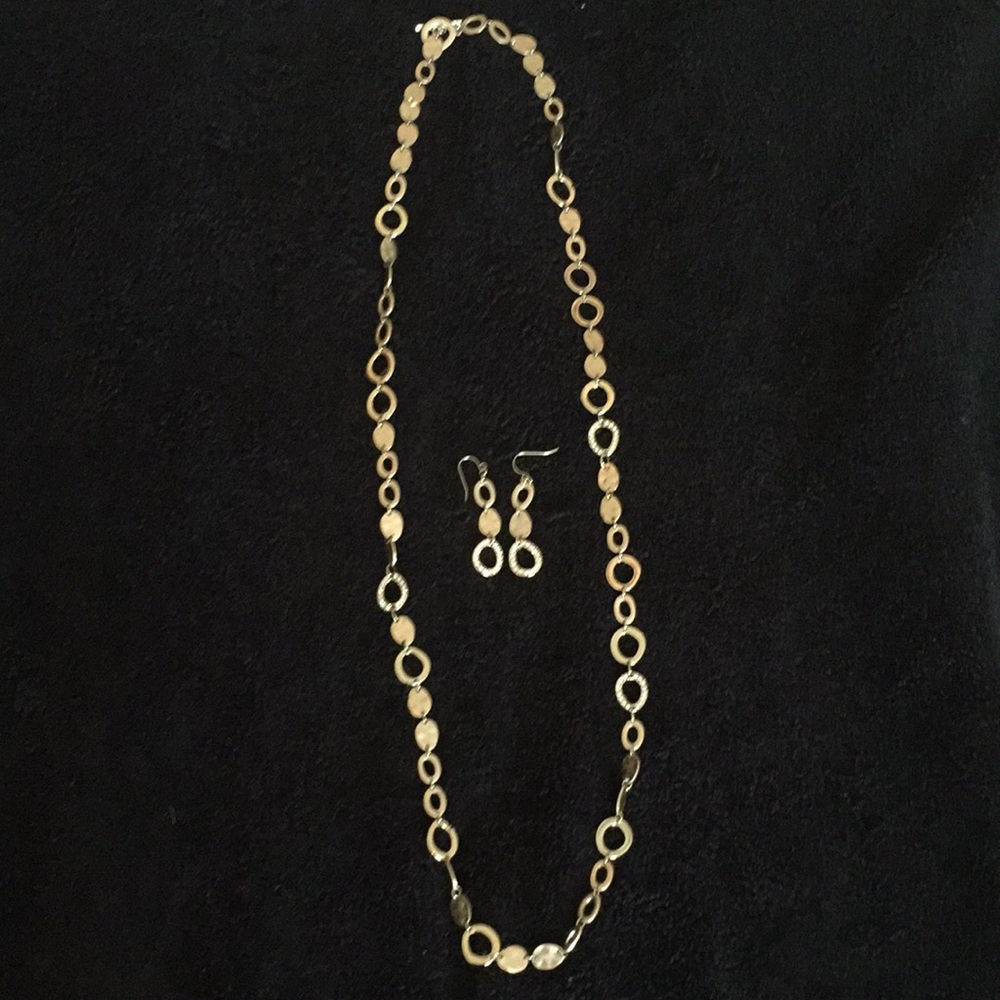 Gold tone earrings and necklace